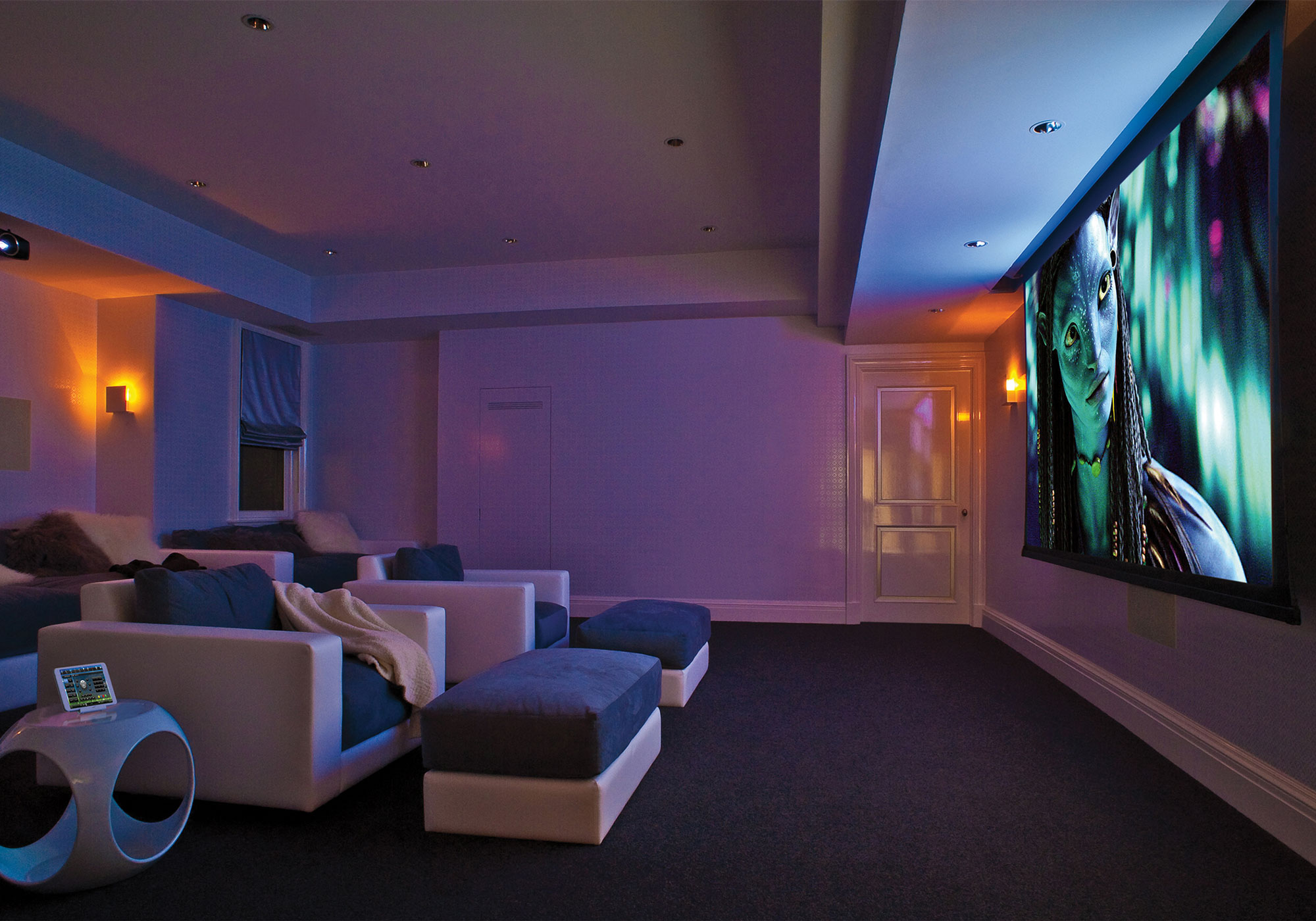 theater, projection system, movie screen, motorized, iPad